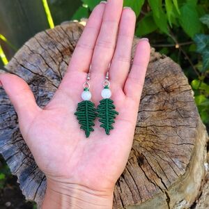Handmade Fern Leaf Moonstone Macrame Earrings